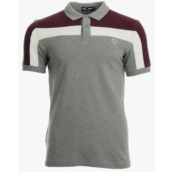 Fred Perry Sportswear Colour Block Panel Pique Shirt Gray Burgundy Size XL NWT - Picture 1 of 10